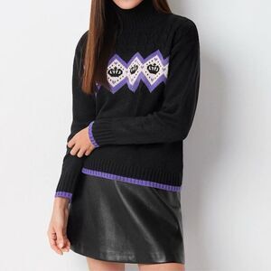Y2K Juicy By Juicy Couture Black Crown Fair Isle Turtleneck Sweater XL Glam Cozy
